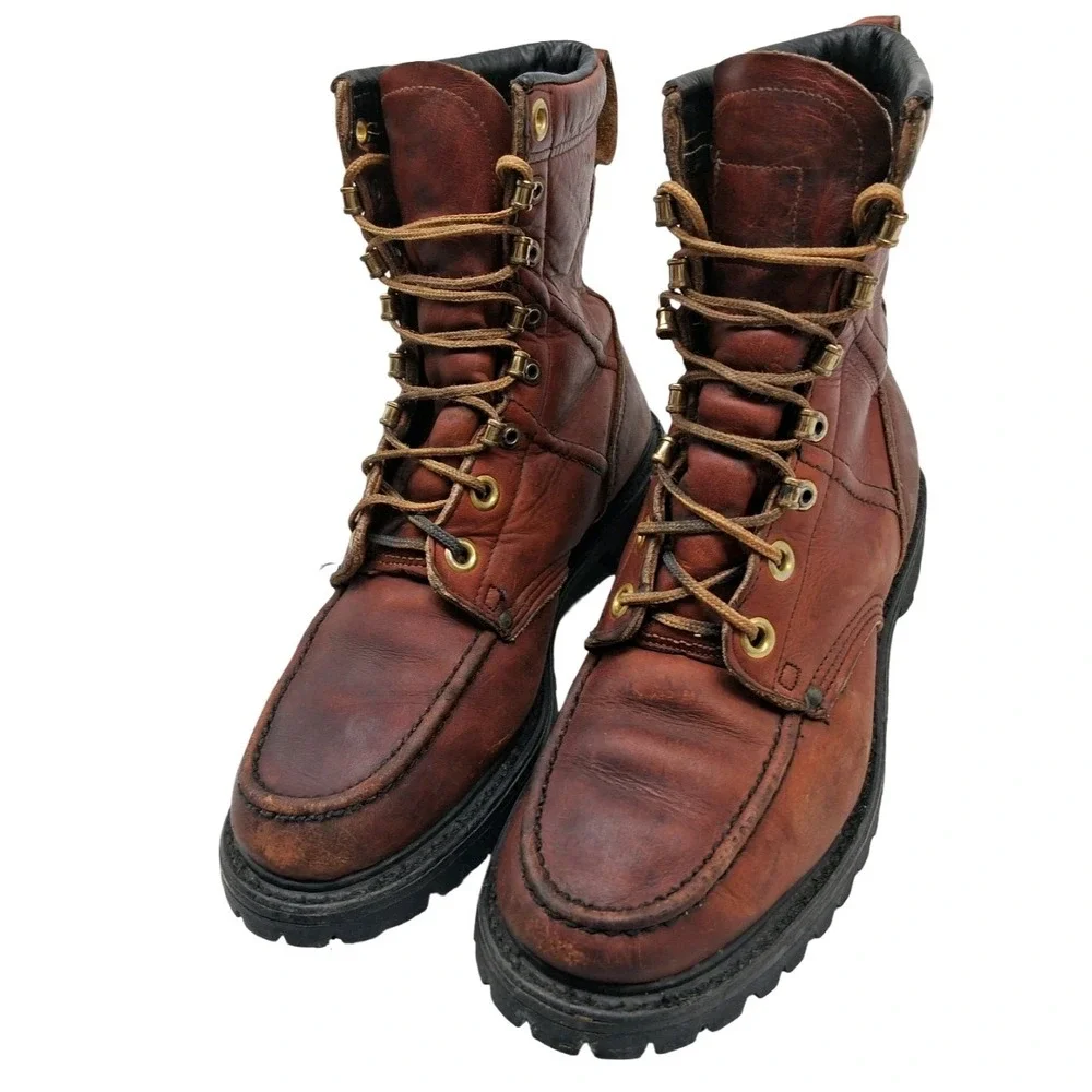 Double H Boots Mens Size 7.5 Brown Leather Combat Lace Up Mid Calf Work Boots